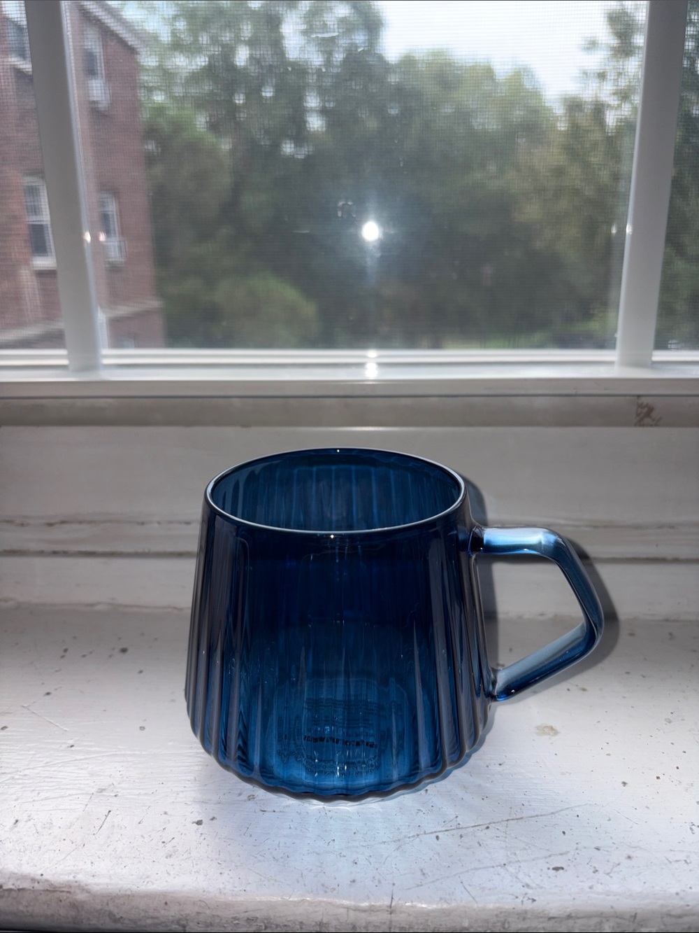 16oz Starbucks Blue Ribbed Glass Coffee Mug